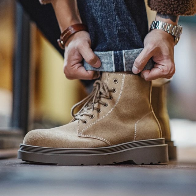 Men's Cow Suede Work Boots – Warm Mid-Calf Lace-Up Winter Shoes with Rubber Sole - Image 5