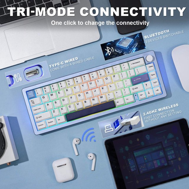 Compact 65% Wireless Mechanical Keyboard with RGB, Hot Swap & Multi-Device Connectivity - Image 3