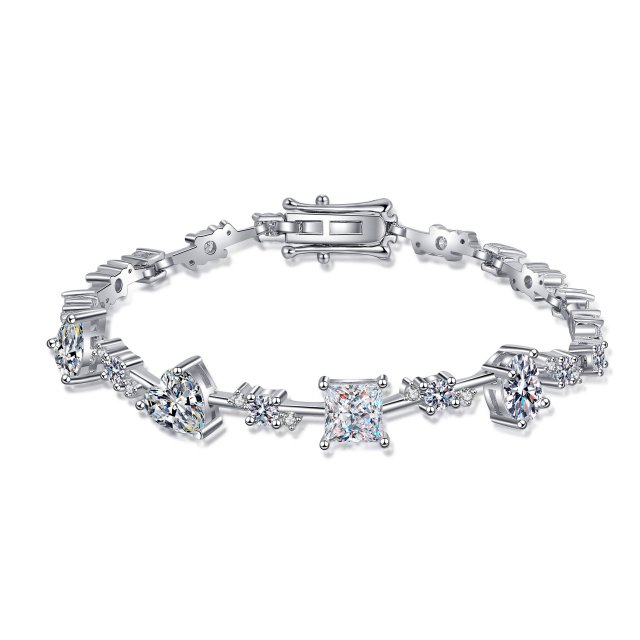 0.5CT Moissanite Sterling Silver Bracelet for Women, Irregular Shape, Gold Plated - Image 7