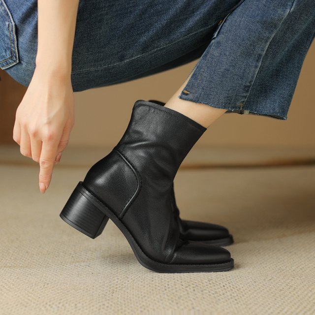 Women's Leather Western Ankle Boots – Pointed Toe Chunky Heel Cowboy Style - Image 6