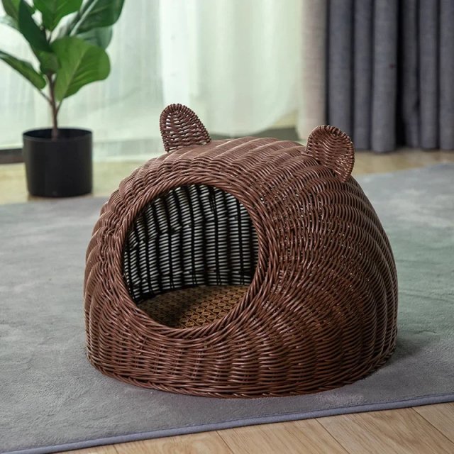 Handmade Imitation Rattan Cat Bed Nest – Cozy Travel House for All Seasons - Image 5