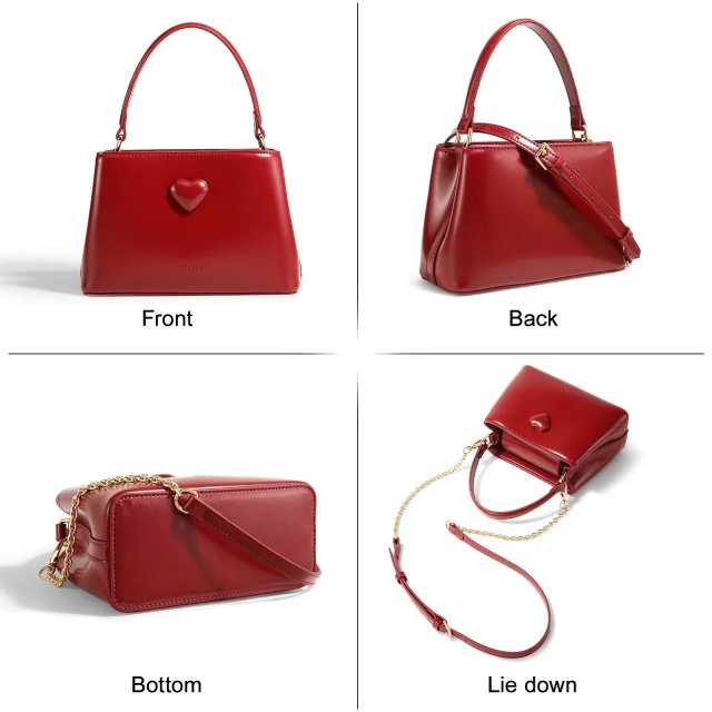 Elegant Red Cowhide Small Handbag – Wedding, Daily & Crossbody Bag - Image 5