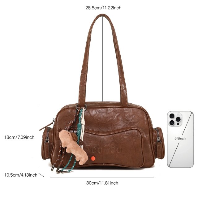 Luxury Large Capacity Bowling Shoulder Bag with Sausage Dog Pendant - Image 4