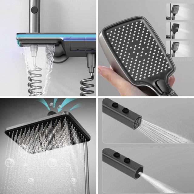 Luxury Brass Bathroom Faucet Digital Display Shower System with Rainfall Shower Set - Image 4