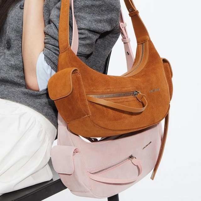 Suede Crescent Shoulder Bag – Chic and Elegant Handbag - Image 4