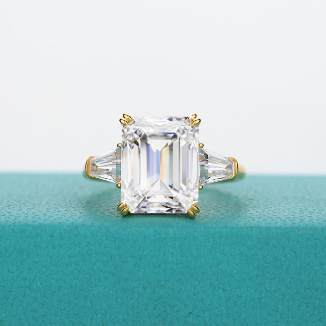 14K Gold Emerald Cut Moissanite Ring 4ct for Women Engagement Wedding Band - Image 3