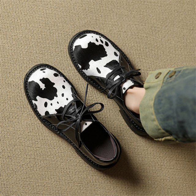 Mixed Color Horsehair Loafers for Women with Round Toe and Lace-Up Design - Image 6
