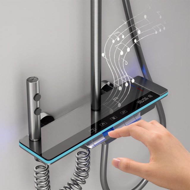 Luxury Brass Bathroom Faucet Digital Display Shower System with Rainfall Shower Set - Image 5