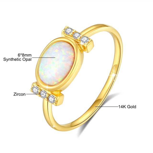 Luxury 14K Gold Opal Ring with 6x8mm Oval Stone for Women - Image 7