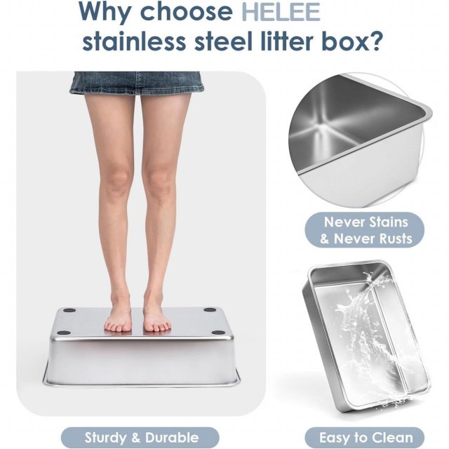 XL Enclosed Stainless Steel Cat Litter Box with High Walls & Lid for Big Cats - Image 5