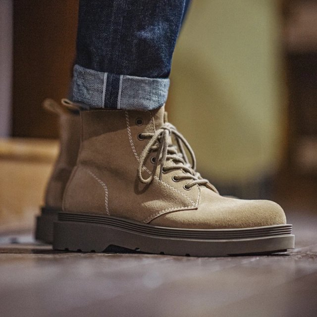 Men's Cow Suede Work Boots – Warm Mid-Calf Lace-Up Winter Shoes with Rubber Sole - Image 3