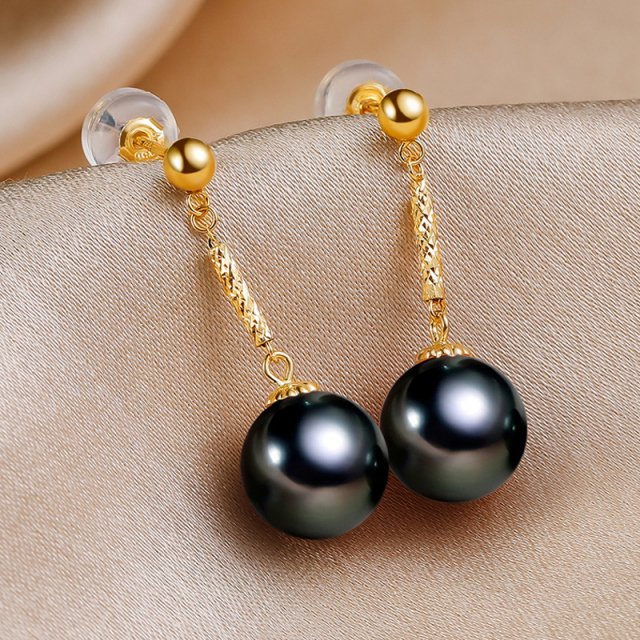 18K Gold Tahitian Black Pearl Earrings for Women – Wedding & Luxury Gift - Image 4
