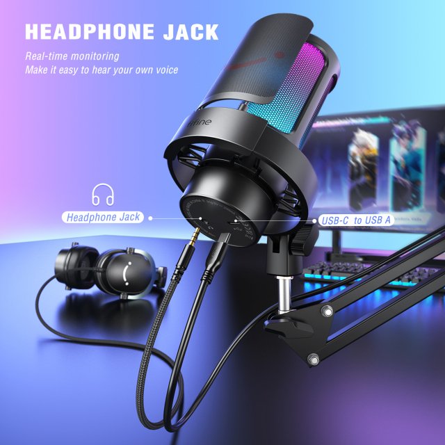 USB Microphone Kit with Boom Arm, RGB Lighting & Mute Control for Streaming - Image 5