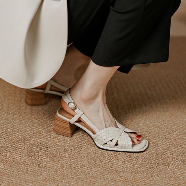 Elegant Summer Leather Sandals for Women – Buckle Strap, High Heel, Sizes 4-11 - Image 4
