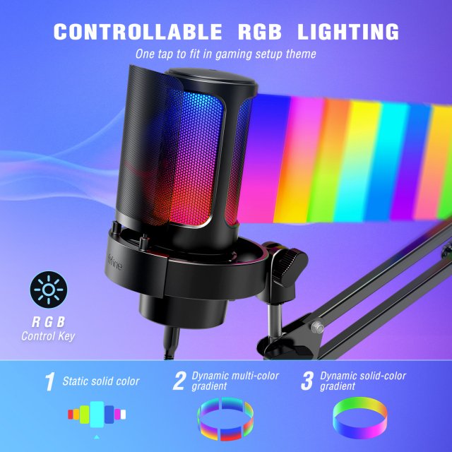 USB Microphone Kit with Boom Arm, RGB Lighting & Mute Control for Streaming - Image 4