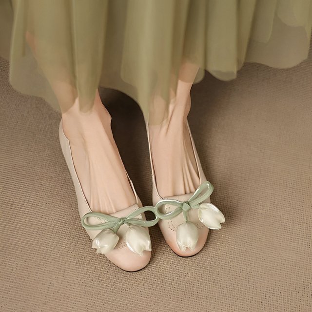Genuine Cow Leather Loafers for Women with Butterfly Knot and Round Toe - Image 4