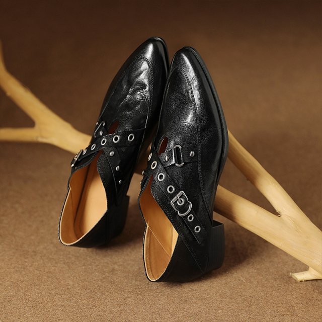 Elegant Leather Pointed Toe Pumps for Women – Mid Heel Office Shoes - Image 2