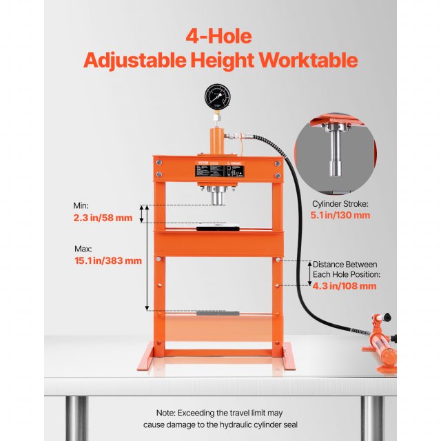 10 Ton Hydraulic Shop Press with Adjustable Worktable & H-Frame Base - Image 3