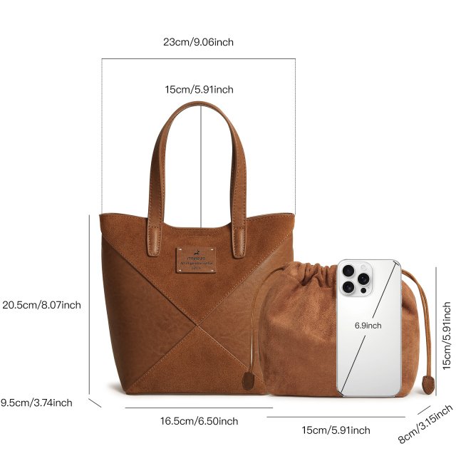 Large Capacity Brown Tote Bag – Suede & Leather Shoulder Handbag for Women - Image 7