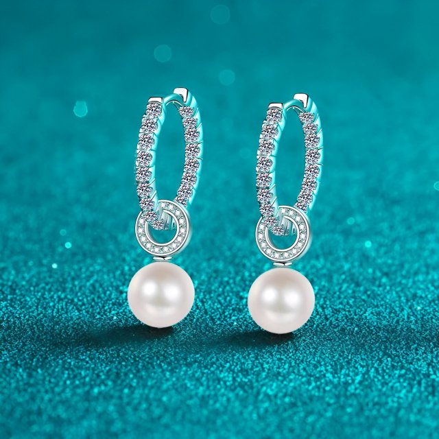 925 Sterling Silver Gold-Plated Moissanite & Pearl Ear Clips for Women - Image 5