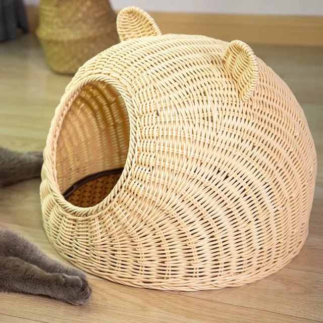 Handmade Imitation Rattan Cat Bed Nest – Cozy Travel House for All Seasons - Image 6