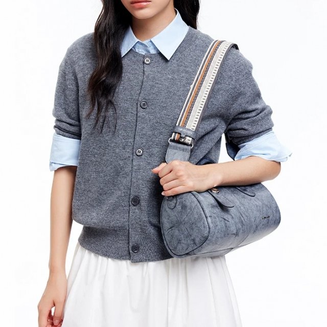 Chic Split Leather Bucket Bag - Image 4