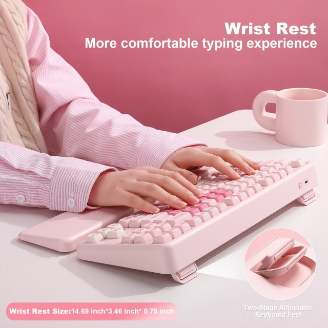 Pink 87-Key Mechanical Gaming Keyboard with RGB, Wrist Rest & Wireless - Image 5