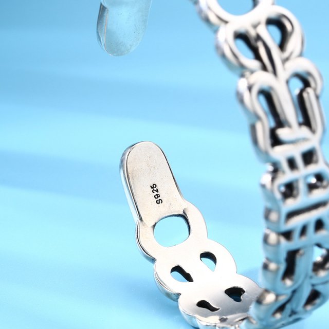 Sterling Silver Cuff Bracelet with Hollow Letter Design - Image 4