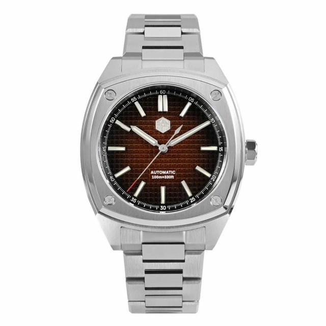 Men's 39.5mm Square Automatic Watch with Stainless Steel Band & Textured Dial - Image 5