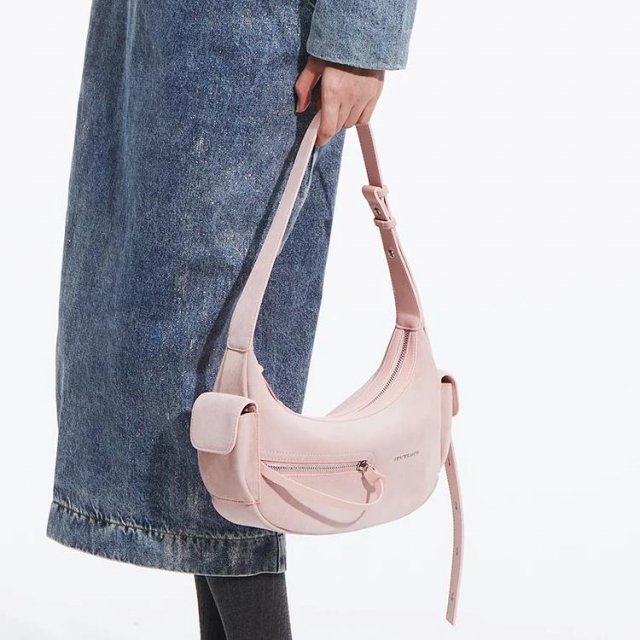Suede Crescent Shoulder Bag – Chic and Elegant Handbag - Image 3