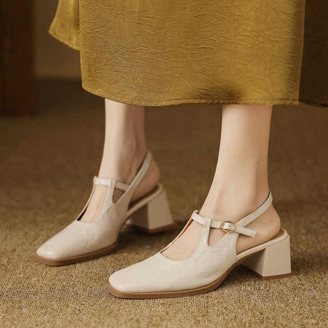 2025 Vintage T-Strap Leather Sandals for Women – Square Heel Summer Pumps - Image 6