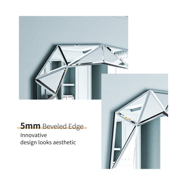 Irregular Beveled Mirror Wall Clock with Roman Numerals – Silent Quartz Movement - Image 5