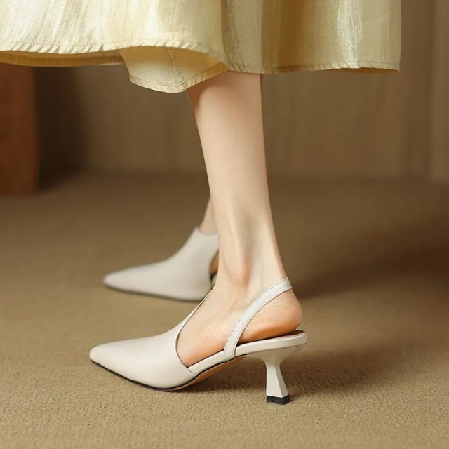 Genuine Leather Pointed Toe High Heel Summer Sandals - Image 5