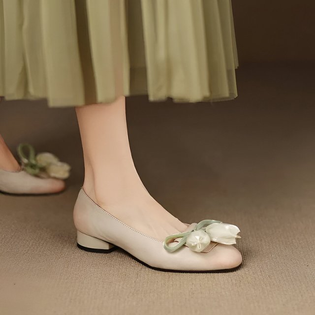 Genuine Cow Leather Loafers for Women with Butterfly Knot and Round Toe - Image 3