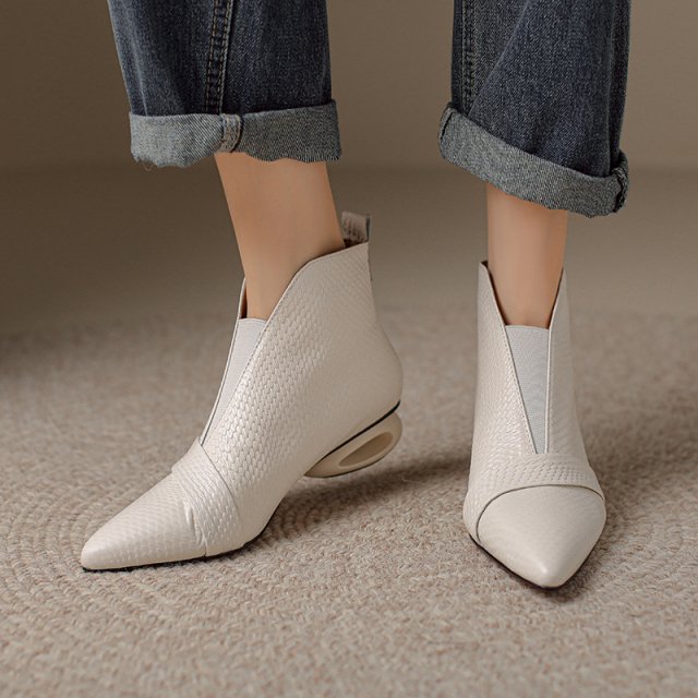 Genuine Leather Pointed Toe Wedge Ankle Boots – Mid Heel Zip-Up Winter Shoes - Image 3