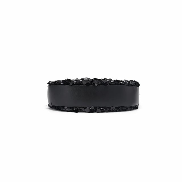 Black Sequin Half Moon Evening Bag with Split Leather - Image 6