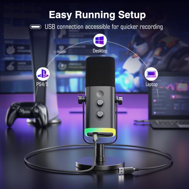 USB/XLR Dynamic Microphone with RGB Lights & Mute Button for Gaming & Streaming - Image 6