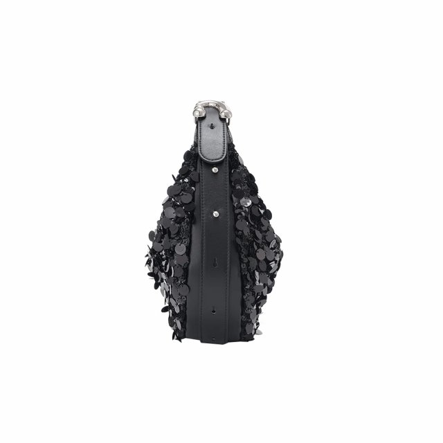 Black Sequin Half Moon Evening Bag with Split Leather - Image 5