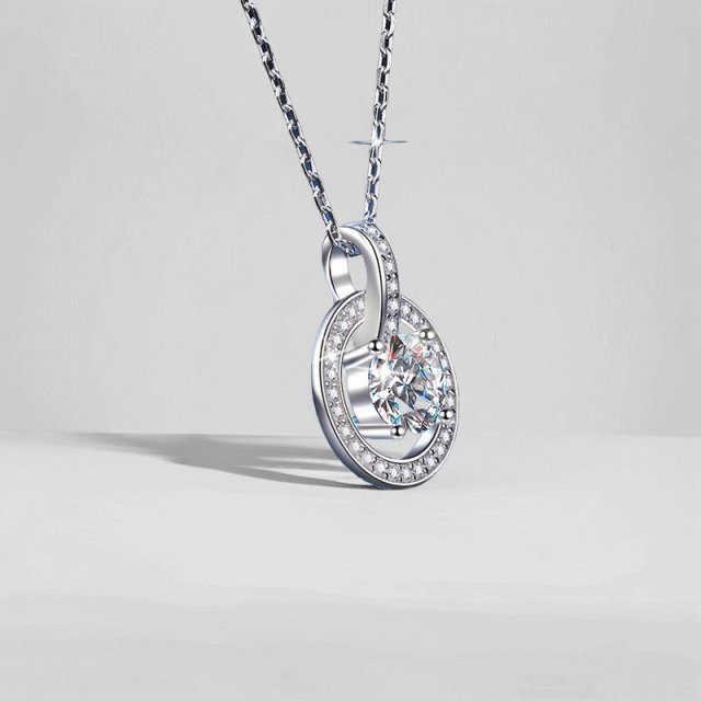 1CT D Color Moissanite Pendant Necklace in 925 Silver with Lock Chain for Women - Image 3