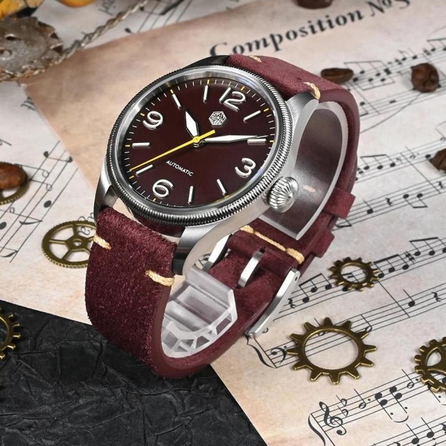 38.5mm Retro Automatic Pilot Watch with Sapphire Crystal & Coin Bezel - Image 4