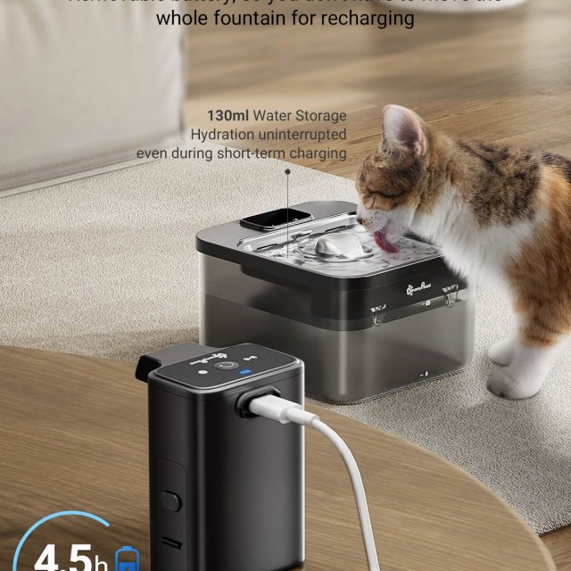 Wireless 2.5L Stainless Steel Cat Water Fountain with Motion Sensor & Battery - Image 4