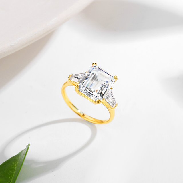 14K Gold Emerald Cut Moissanite Ring 4ct for Women Engagement Wedding Band - Image 4