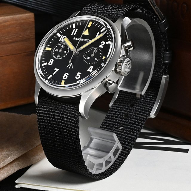 38.5mm Men's Chronograph Pilot Watch - Luxury Mechanical Manual Sapphire Flieger Watch - Image 4