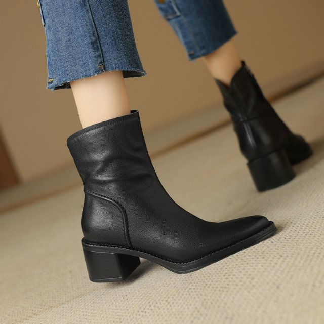 Women's Leather Western Ankle Boots – Pointed Toe Chunky Heel Cowboy Style - Image 5