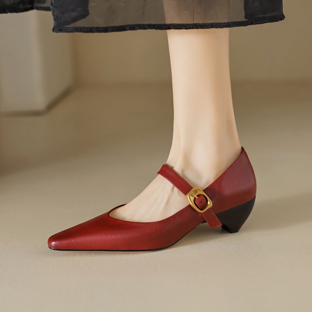 Elegant Pointed Toe Mary Jane High Heel Pumps – Genuine Leather, Size 4-9 - Image 5