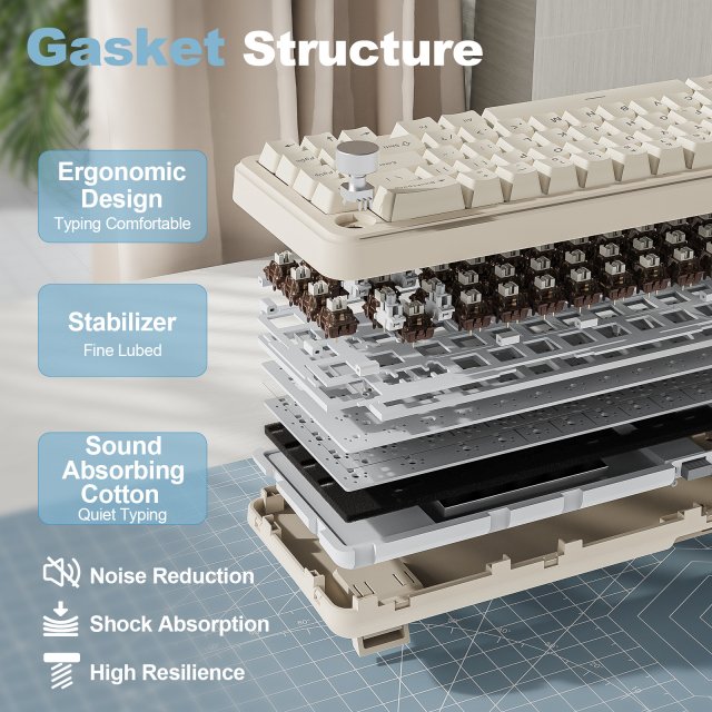 Beige Wireless Mechanical Keyboard – Tri-Mode, Hot Swappable, 65% Layout - Image 6