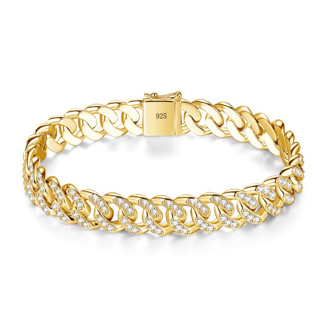 18K Gold Plated Moissanite Cuban Link Bracelet for Men and Teen Girls - Image 5