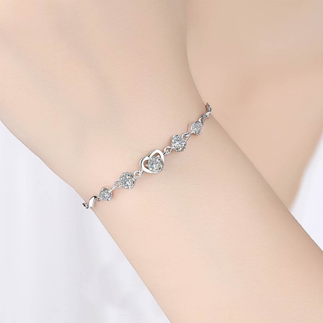 Chic 0.5 Carat 5 Stone Moissanite Bracelet for Women – Sterling Silver 925 with Heart Shaped Bangle Wedding Jewelry - Image 3