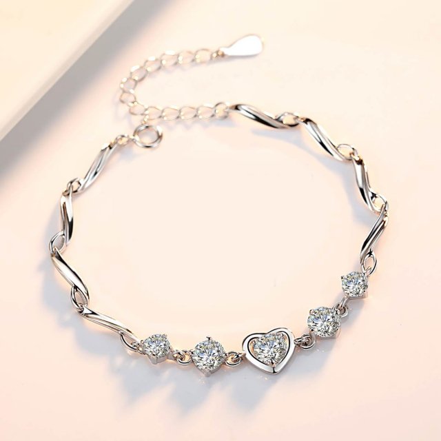 Chic 0.5 Carat 5 Stone Moissanite Bracelet for Women – Sterling Silver 925 with Heart Shaped Bangle Wedding Jewelry - Image 4