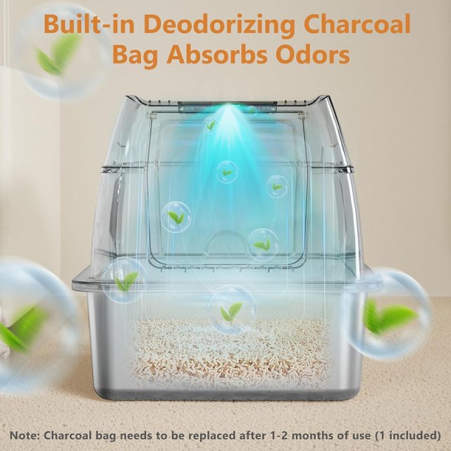 Closed Stainless Steel Cat Litter Box with Deodorizing Enclosure and Pedal - Image 6